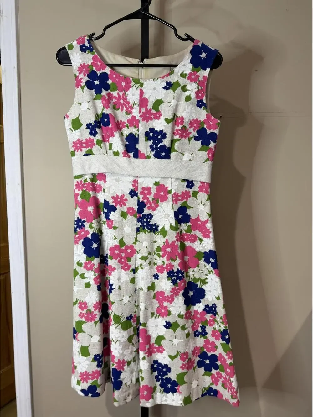 60s Spring Floral Sleeveless A-Line Dress XS
